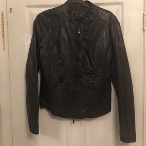 Armani Jeans 100% calf leather jacket navy